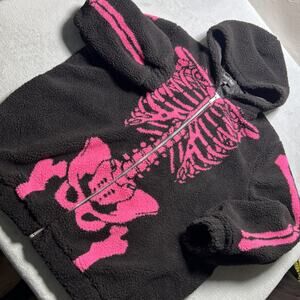 Y2k Skeleton Bare Bones Sherpa Ribcage Hoodie Adult 3X Jacket Baggy Deep Pile